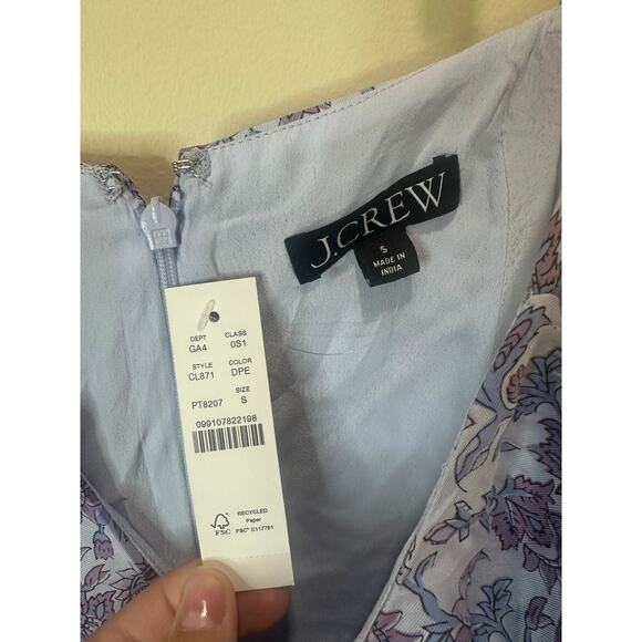 J.Crew NWT Sz S Tiered tie-waist dress in dusty periwinkle block print MSRP $198 - Picture 4 of 8